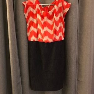 Orange and denim dress